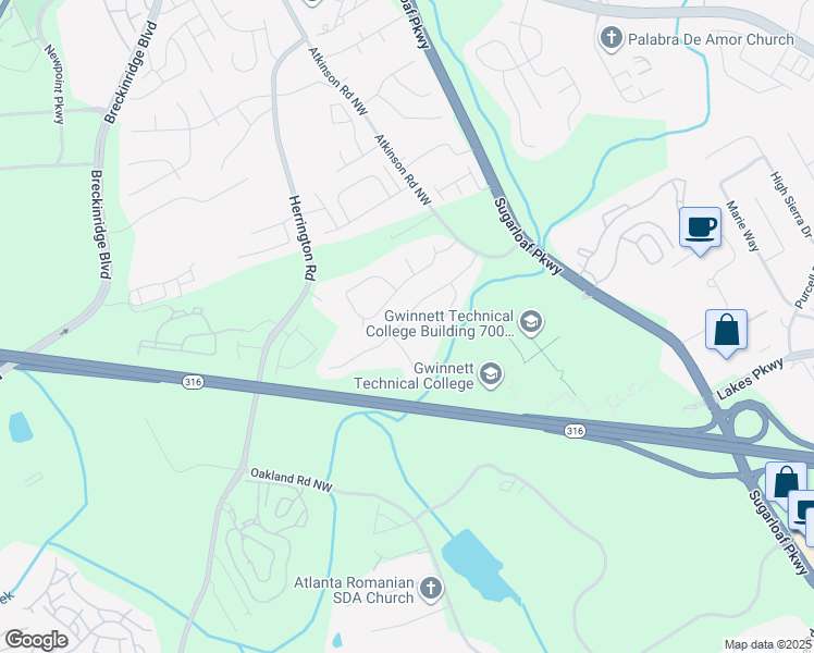 map of restaurants, bars, coffee shops, grocery stores, and more near 2130 Glynmoore Drive in Lawrenceville