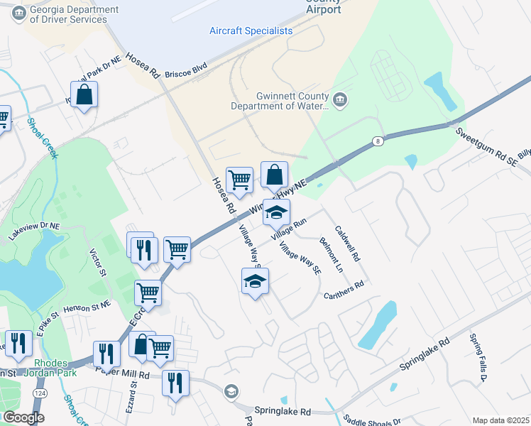 map of restaurants, bars, coffee shops, grocery stores, and more near 53 Providence Oak Court Southeast in Lawrenceville
