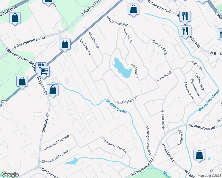 map of restaurants, bars, coffee shops, grocery stores, and more near 4369 Buckingham Place in Duluth