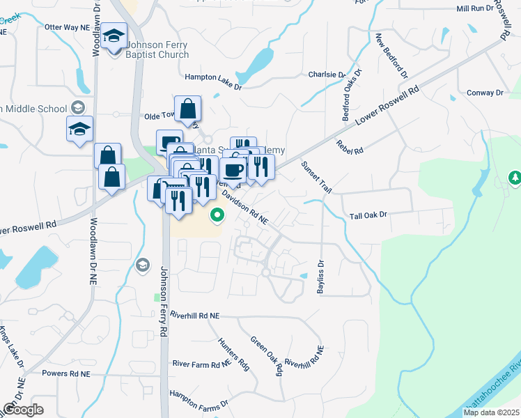 map of restaurants, bars, coffee shops, grocery stores, and more near 834 Serramonte Drive in Marietta