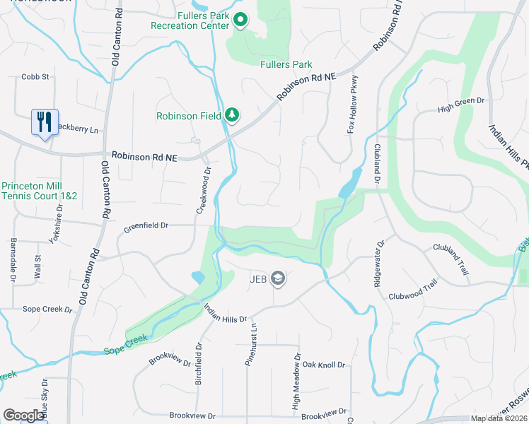 map of restaurants, bars, coffee shops, grocery stores, and more near 722 Robinson Farms Drive in Marietta