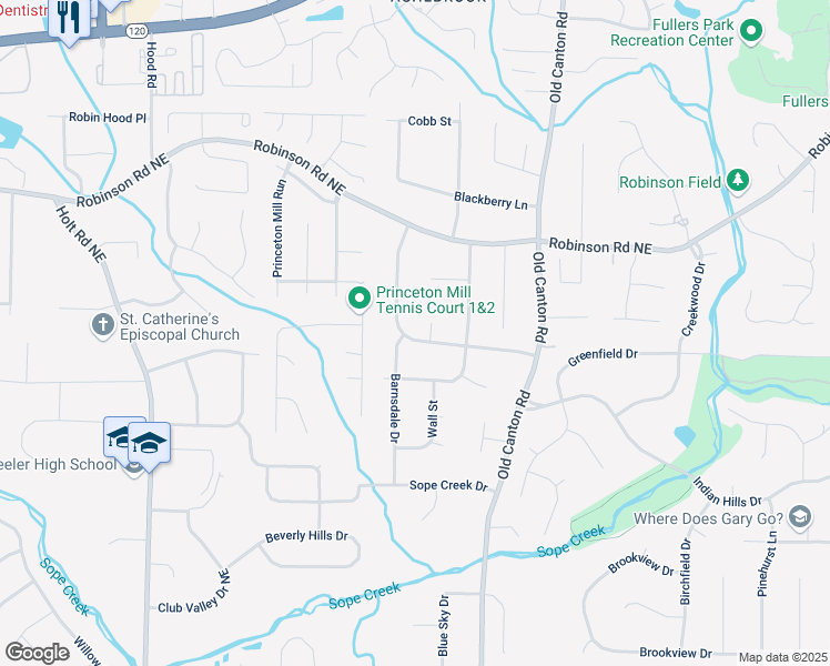 map of restaurants, bars, coffee shops, grocery stores, and more near 2907 Clearbrook Drive in Marietta