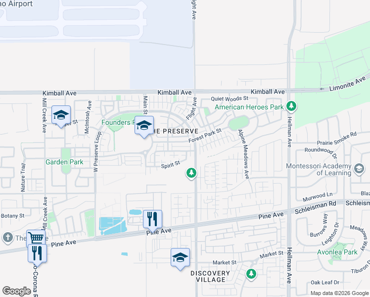 map of restaurants, bars, coffee shops, grocery stores, and more near 15924 East Preserve Loop in Chino
