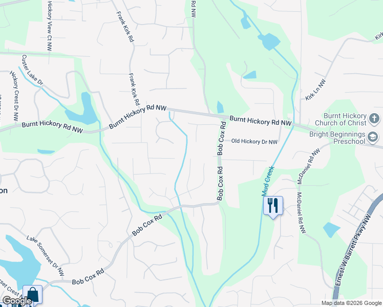 map of restaurants, bars, coffee shops, grocery stores, and more near 422 Carmain Lane in Marietta