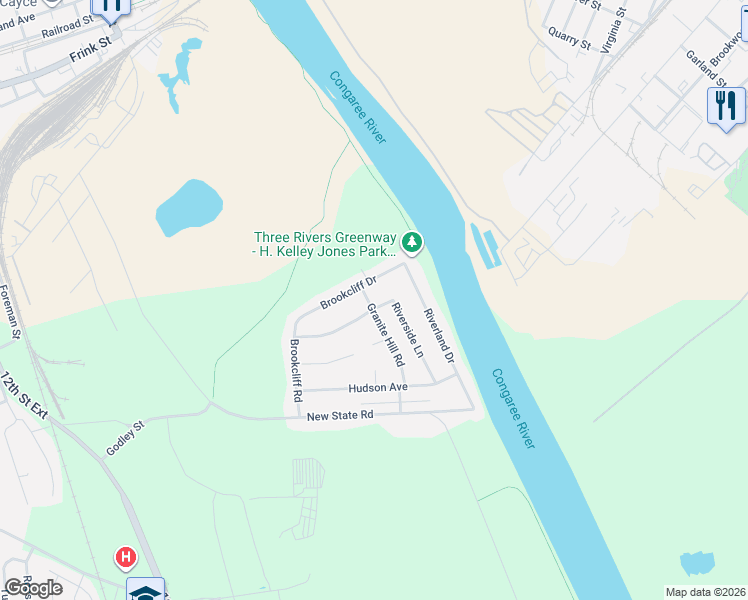 map of restaurants, bars, coffee shops, grocery stores, and more near 438 Riverside Lane in Cayce