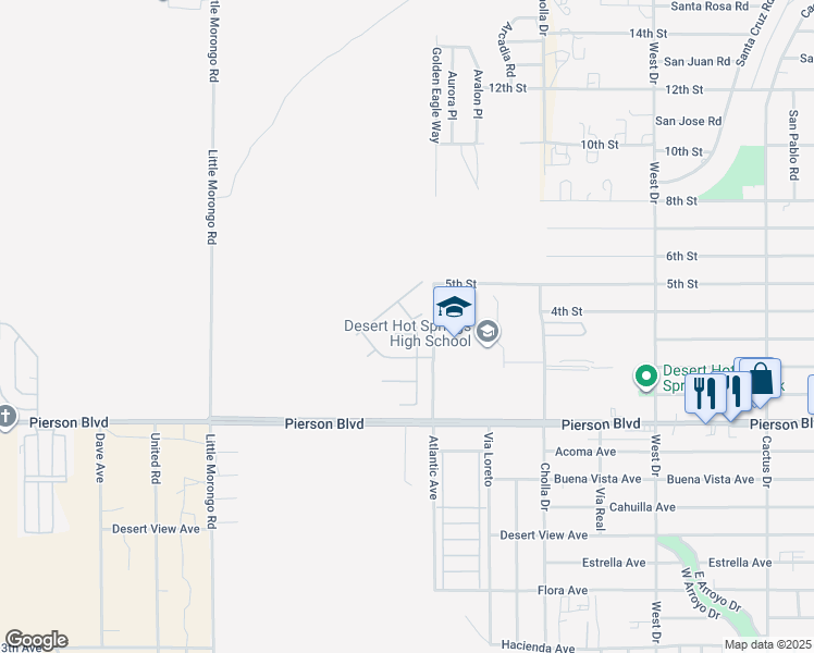map of restaurants, bars, coffee shops, grocery stores, and more near 11553 Mountain Hawk Lane in Desert Hot Springs
