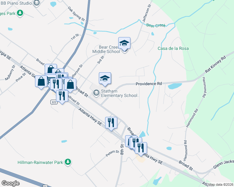 map of restaurants, bars, coffee shops, grocery stores, and more near 1908 Noah Lane in Statham