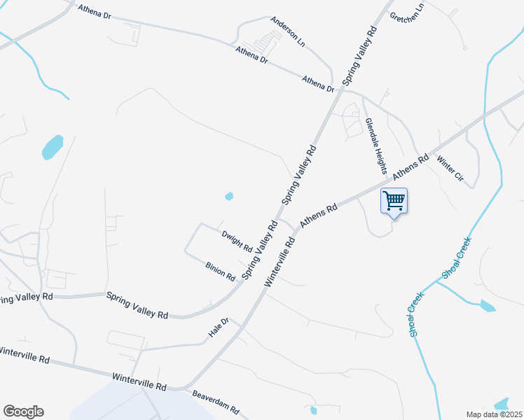 map of restaurants, bars, coffee shops, grocery stores, and more near 1695 Spring Valley Road in Athens