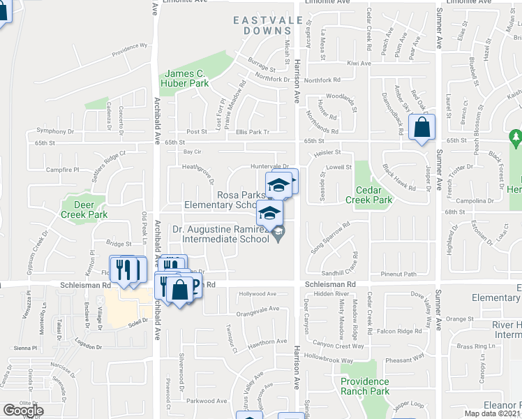 map of restaurants, bars, coffee shops, grocery stores, and more near 13907 Avenly Glen Way in Corona