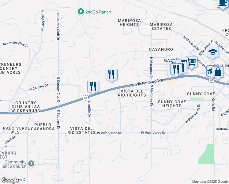 map of restaurants, bars, coffee shops, grocery stores, and more near 1105 West Wickenburg Way in Wickenburg