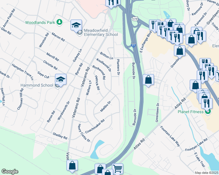 map of restaurants, bars, coffee shops, grocery stores, and more near 714 Rockwood Road in Columbia