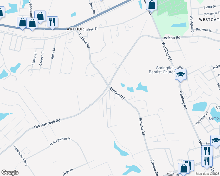 map of restaurants, bars, coffee shops, grocery stores, and more near 609 Ermine Road in West Columbia