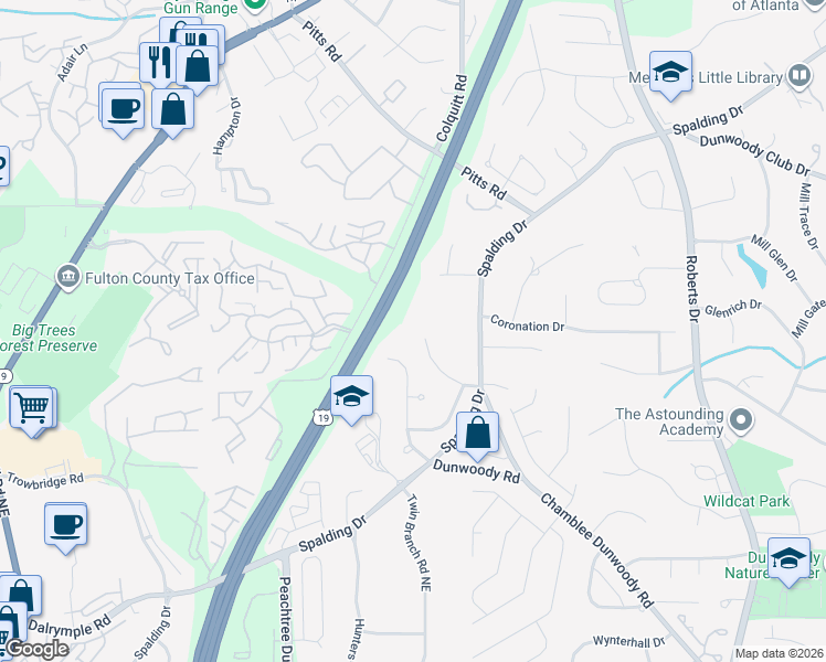 map of restaurants, bars, coffee shops, grocery stores, and more near 515 Spender Trce in Atlanta