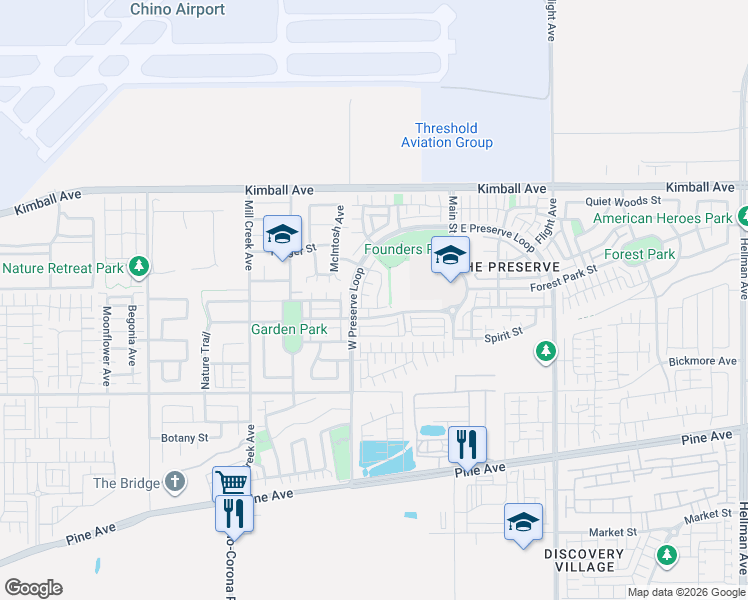 map of restaurants, bars, coffee shops, grocery stores, and more near 15904 Fountain Lane in Chino