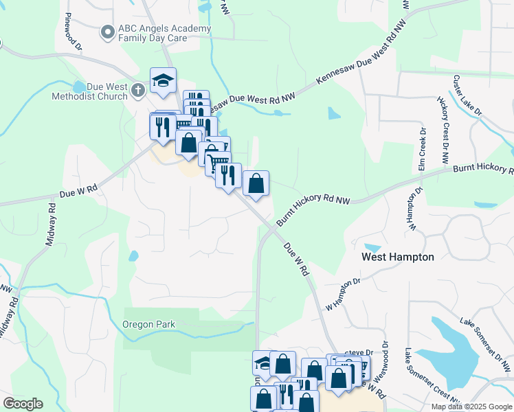 map of restaurants, bars, coffee shops, grocery stores, and more near 3760 Due West Road Northwest in Marietta
