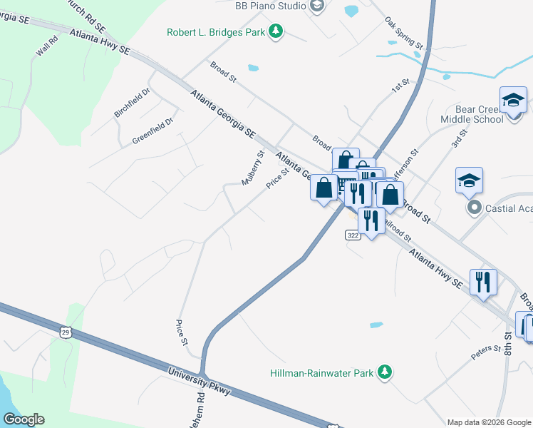 map of restaurants, bars, coffee shops, grocery stores, and more near 1860 Forest Ct in Statham