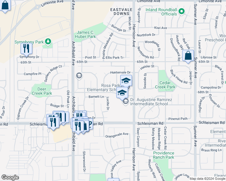 map of restaurants, bars, coffee shops, grocery stores, and more near 13937 Avenly Glen Way in Corona