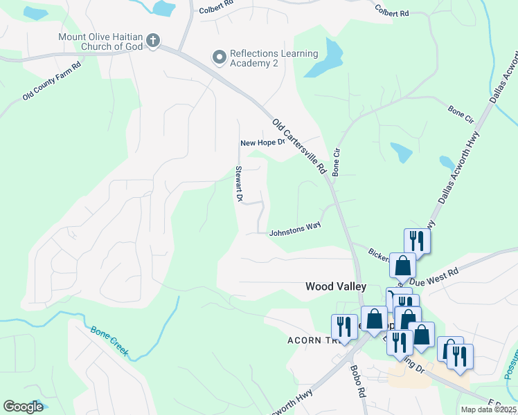 map of restaurants, bars, coffee shops, grocery stores, and more near 83 Stevenson Point in Dallas