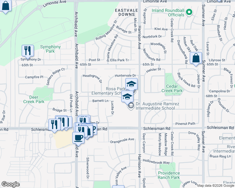 map of restaurants, bars, coffee shops, grocery stores, and more near 13957 Avenly Glen Way in Corona