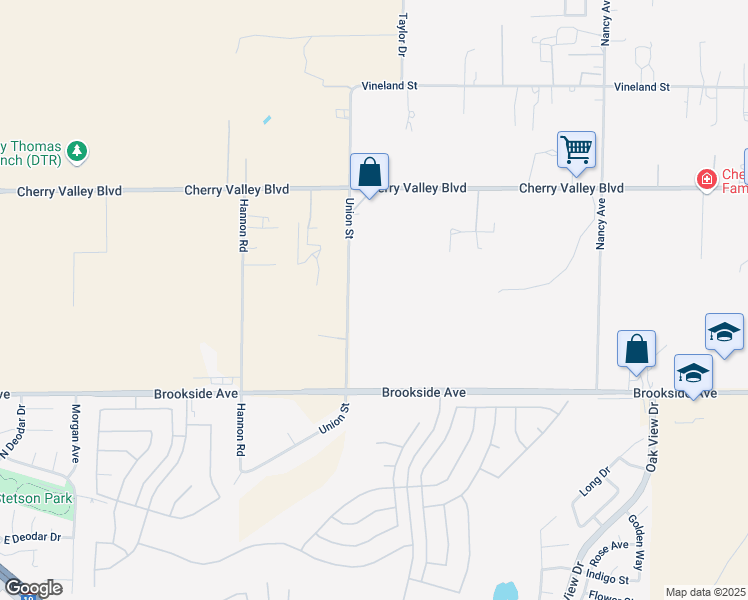 map of restaurants, bars, coffee shops, grocery stores, and more near 10750 Union Street in Cherry Valley