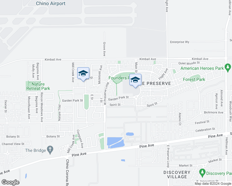map of restaurants, bars, coffee shops, grocery stores, and more near 15961 Pilot Avenue in Chino