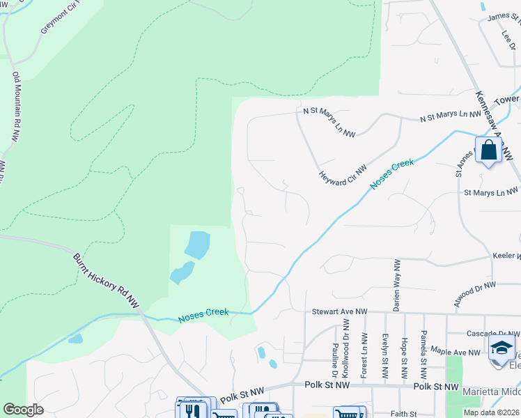 map of restaurants, bars, coffee shops, grocery stores, and more near 504 Kent Terrace Northwest in Marietta