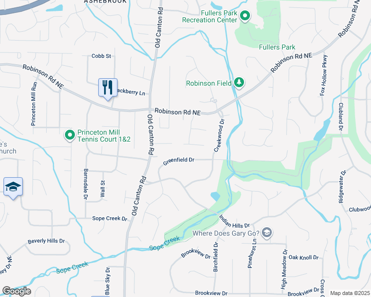 map of restaurants, bars, coffee shops, grocery stores, and more near 3106 Soldier Trail Northeast in Marietta