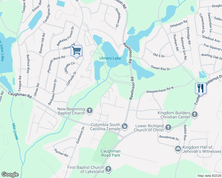 map of restaurants, bars, coffee shops, grocery stores, and more near 1 Southbury Lane in Columbia