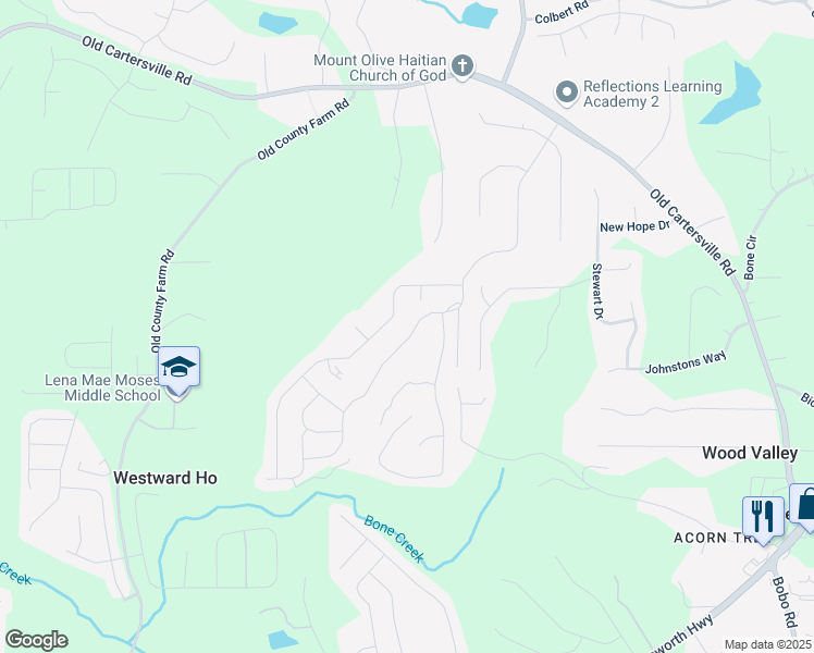 map of restaurants, bars, coffee shops, grocery stores, and more near 174 Sienna Bluff in Dallas
