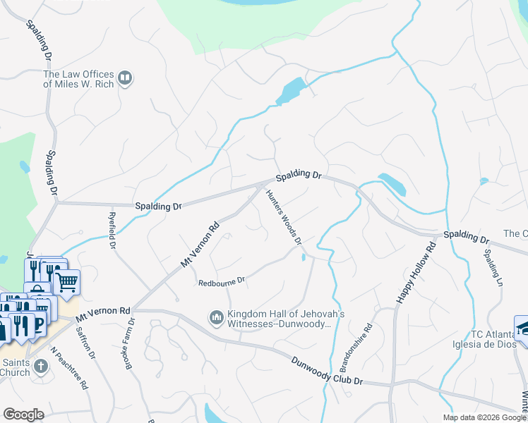 map of restaurants, bars, coffee shops, grocery stores, and more near 7675 Blandford Place in Atlanta
