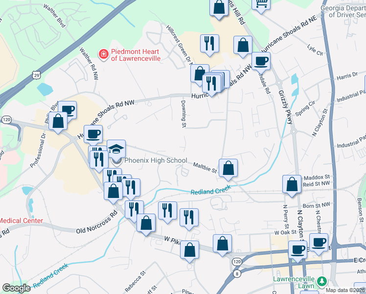 map of restaurants, bars, coffee shops, grocery stores, and more near 506 Maltbie Street in Lawrenceville