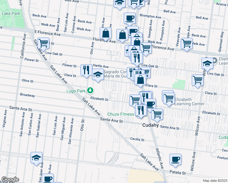 map of restaurants, bars, coffee shops, grocery stores, and more near 4352 Clara Street in Cudahy