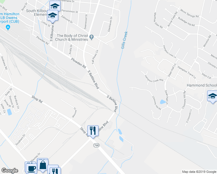 map of restaurants, bars, coffee shops, grocery stores, and more near 1908 Tall Pines Circle in Columbia