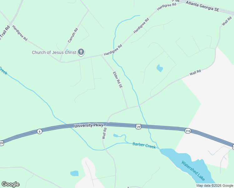 map of restaurants, bars, coffee shops, grocery stores, and more near 557 Elder Road Southeast in Winder