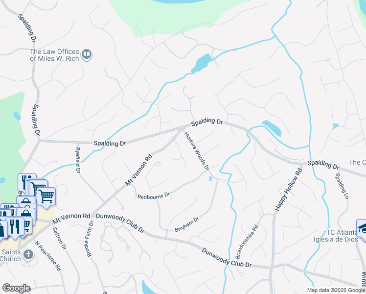 map of restaurants, bars, coffee shops, grocery stores, and more near 7675 Blandford Place in Atlanta