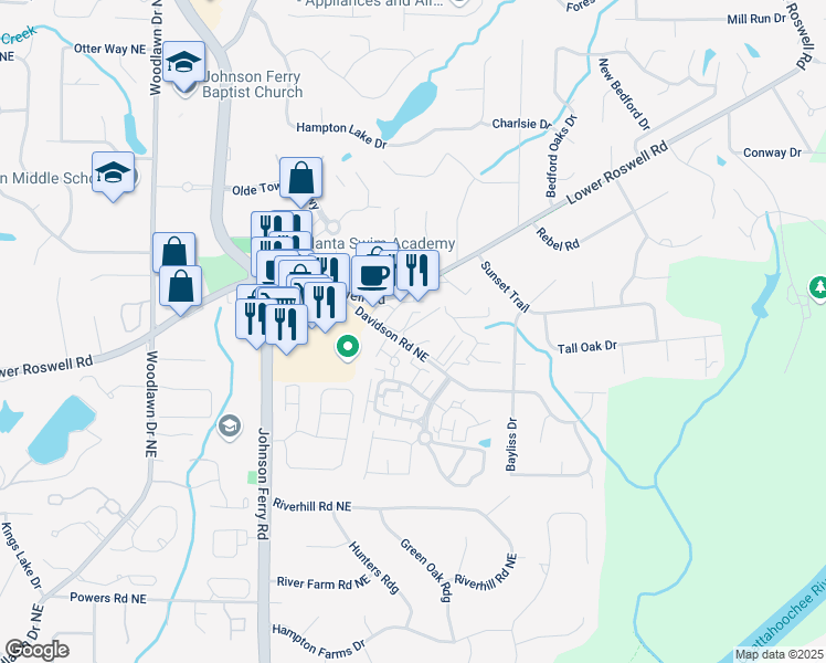 map of restaurants, bars, coffee shops, grocery stores, and more near 4964 North Ellipse Drive in Marietta