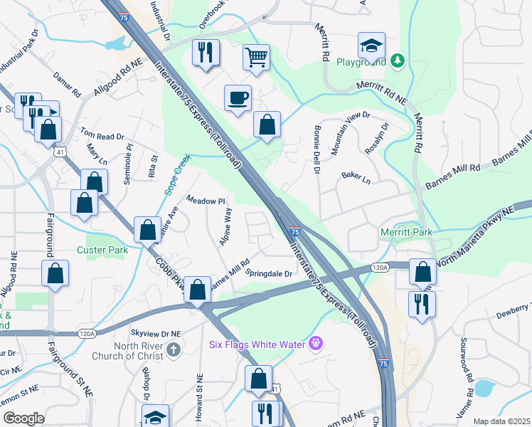 map of restaurants, bars, coffee shops, grocery stores, and more near 1902 Glenivy in Marietta