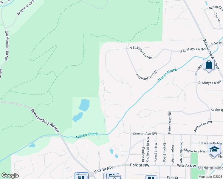 map of restaurants, bars, coffee shops, grocery stores, and more near 504 Kent Terrace Northwest in Marietta