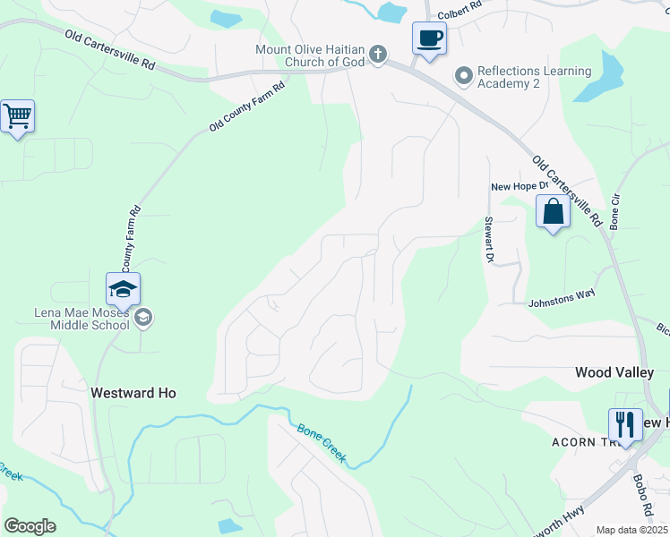 map of restaurants, bars, coffee shops, grocery stores, and more near 174 Sienna Bluff in Dallas