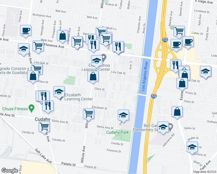 map of restaurants, bars, coffee shops, grocery stores, and more near 5123 Clara Street in Cudahy