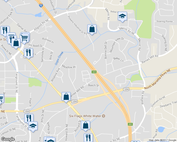 map of restaurants, bars, coffee shops, grocery stores, and more near 1902 Glenivy in Marietta