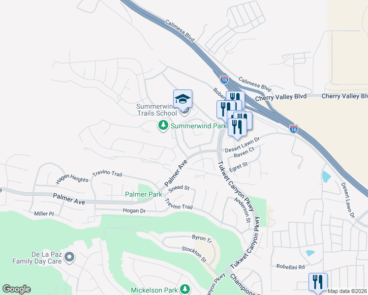 map of restaurants, bars, coffee shops, grocery stores, and more near 1152 Poinsettia Circle in Calimesa
