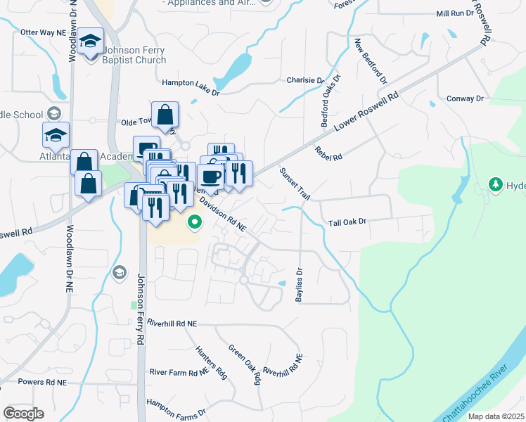 map of restaurants, bars, coffee shops, grocery stores, and more near 1403 Parkaire Crossing in Marietta
