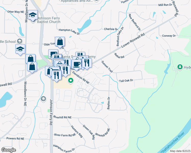 map of restaurants, bars, coffee shops, grocery stores, and more near 1401 Parkaire Crossing in Marietta
