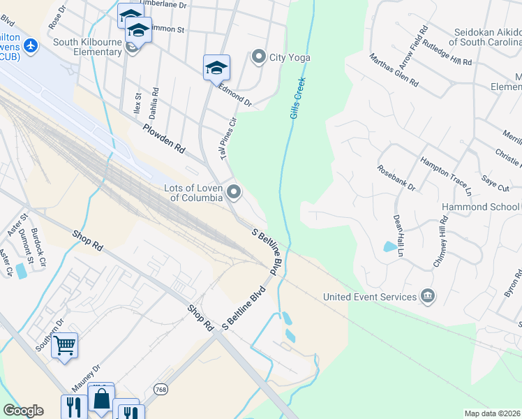 map of restaurants, bars, coffee shops, grocery stores, and more near 1908 Tall Pines Circle in Columbia