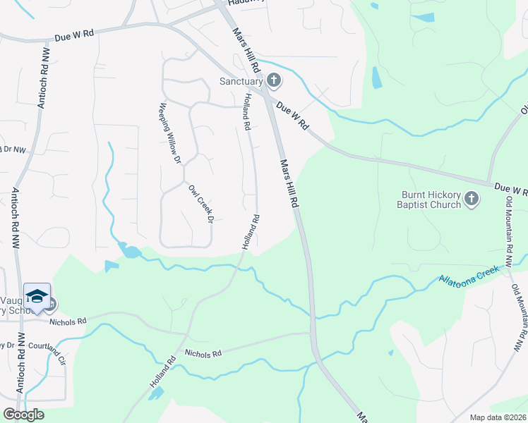 map of restaurants, bars, coffee shops, grocery stores, and more near 619 Holland Road in Powder Springs