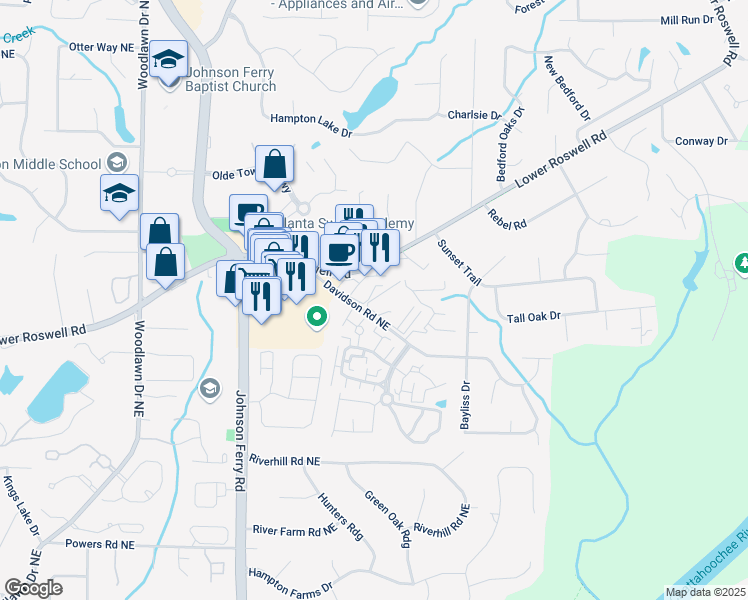 map of restaurants, bars, coffee shops, grocery stores, and more near 4964 North Ellipse Drive in Marietta