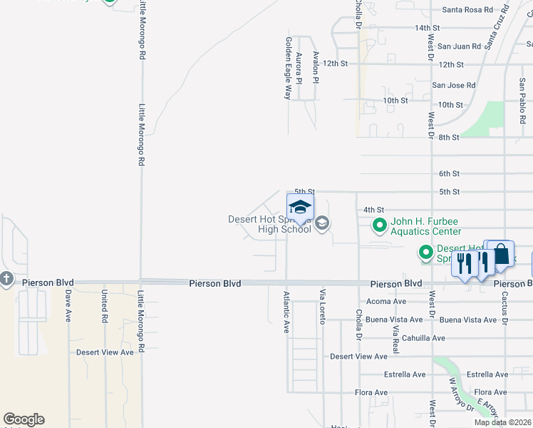 map of restaurants, bars, coffee shops, grocery stores, and more near 11553 Mountain Hawk Lane in Desert Hot Springs