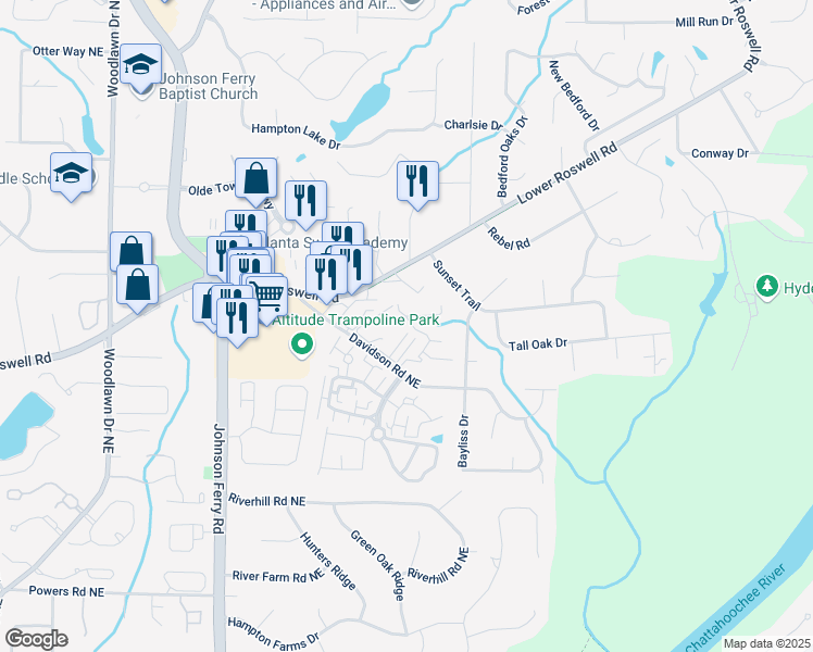 map of restaurants, bars, coffee shops, grocery stores, and more near 1403 Parkaire Crossing in Marietta
