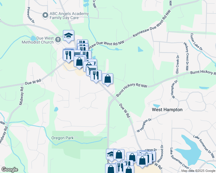 map of restaurants, bars, coffee shops, grocery stores, and more near 3760 Due West Road Northwest in Marietta